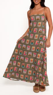 Petal & Pup Aoife Postcard Print Maxi Dress