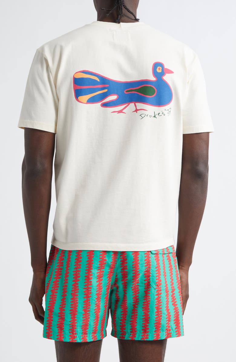 Drake's Peacock Graphic T-Shirt, Alternate, color, 050 Antique White