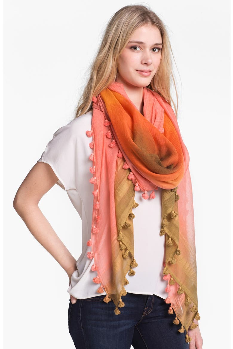 Dot Ombré Cotton & Silk Scarf, Main, color, CANTALOPE/ ORANGE/ CAFE