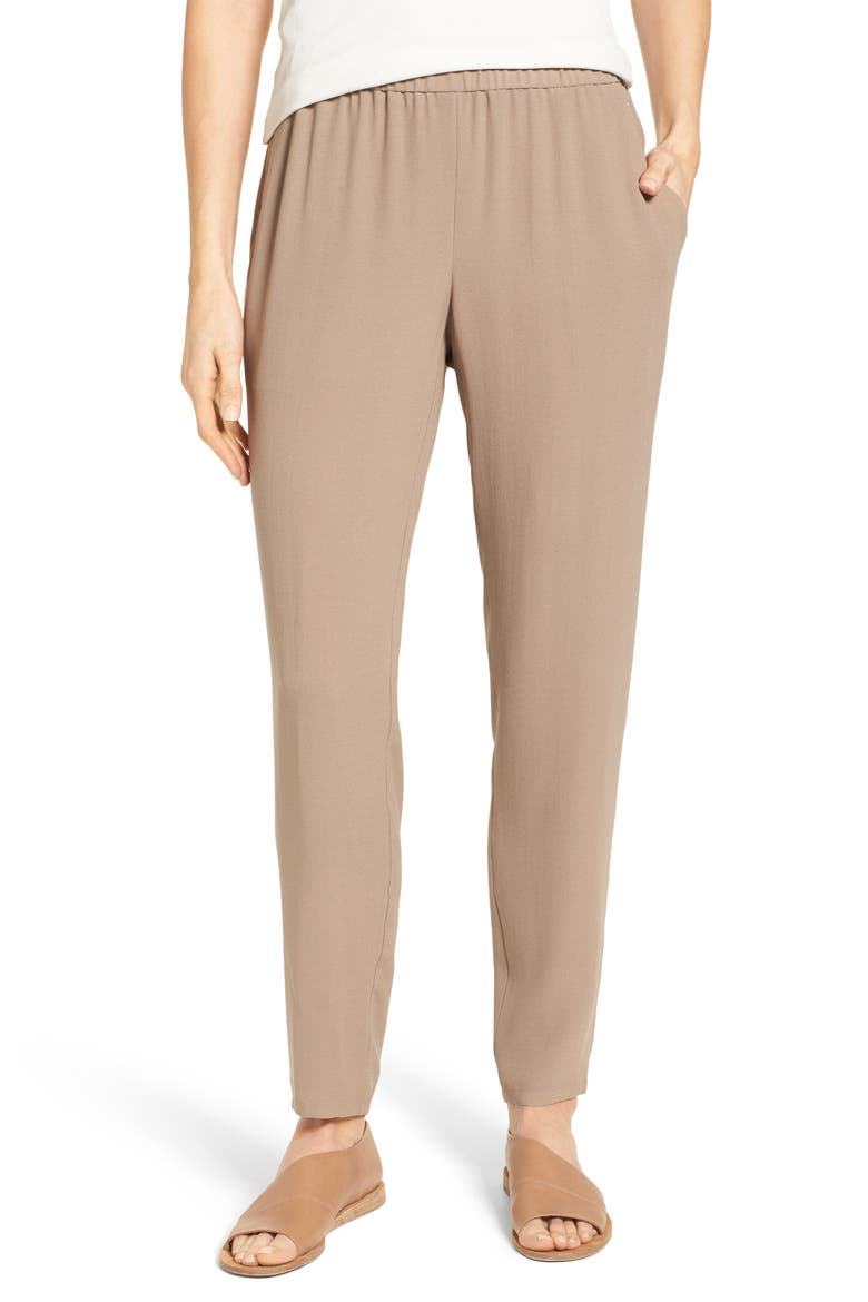 Slouchy Silk Crepe Ankle Pants, Main, color, MOCHA