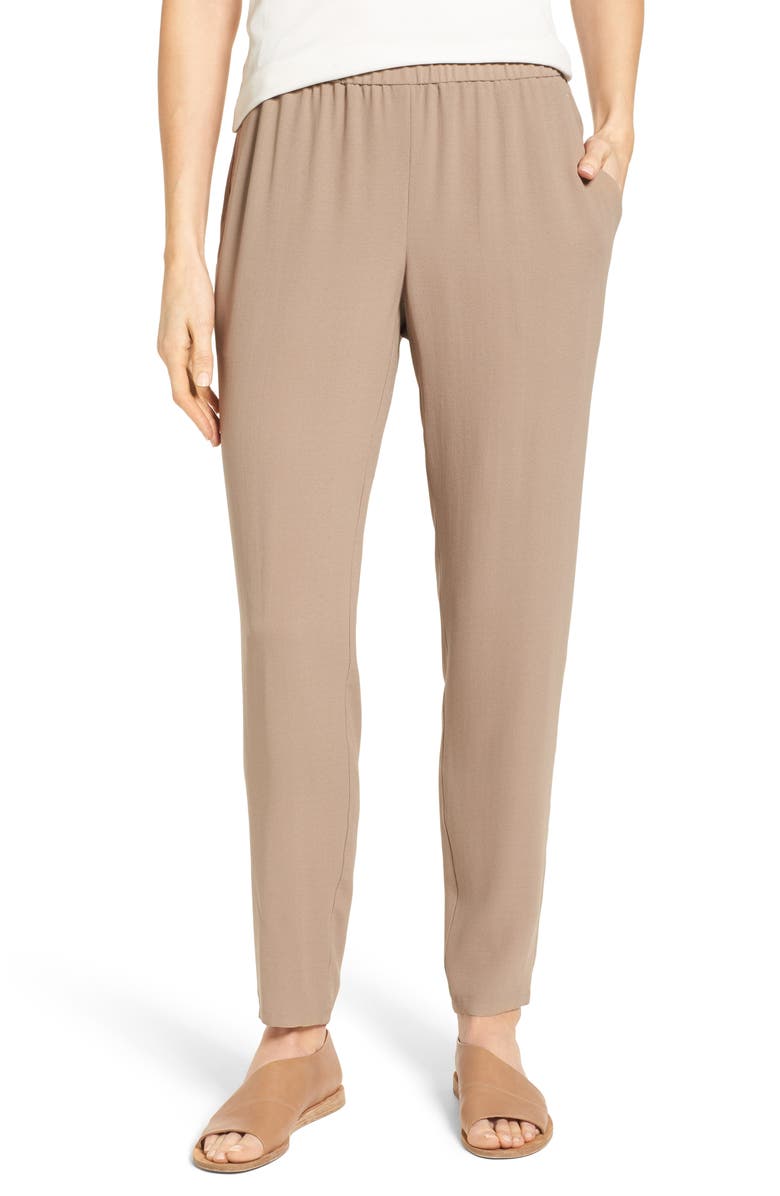 Eileen Fisher Slouchy Silk Crepe Ankle Pants, Main, color,