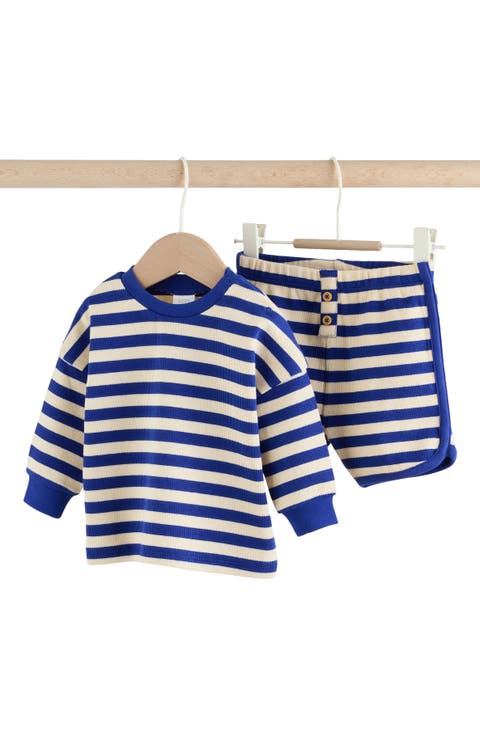 Stripe Stretch Cotton Thermal Top & Shorts Set (Baby)