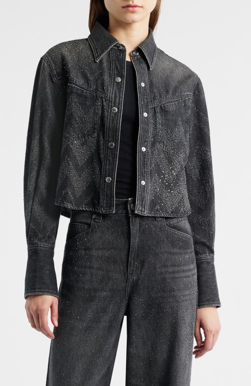 Hugo Boss Cropped Blouse In Crystal-embellished Denim In Black