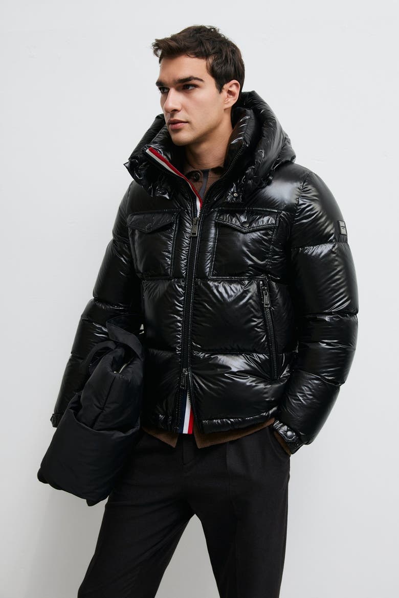 Bren Men's Shiny Goose Down Puffer Jacket, Alternate, color, Black