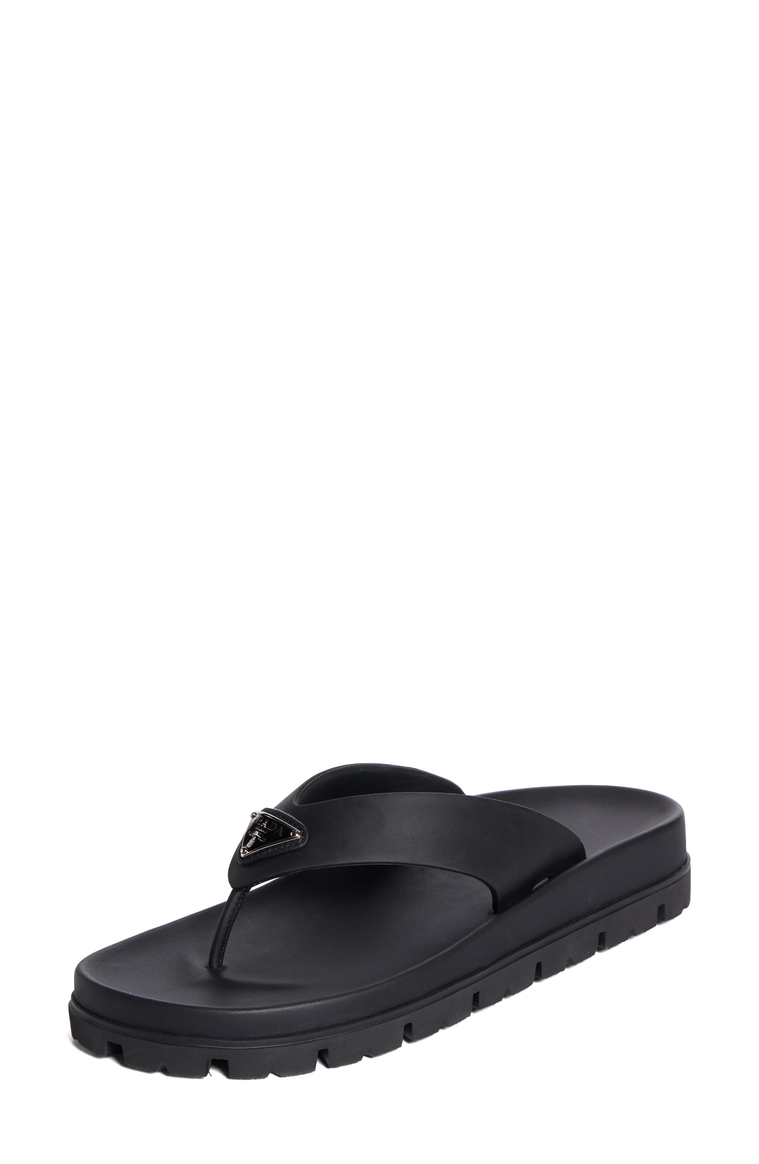 Prada Lug Sole Flip Flop, Main, color, Nero