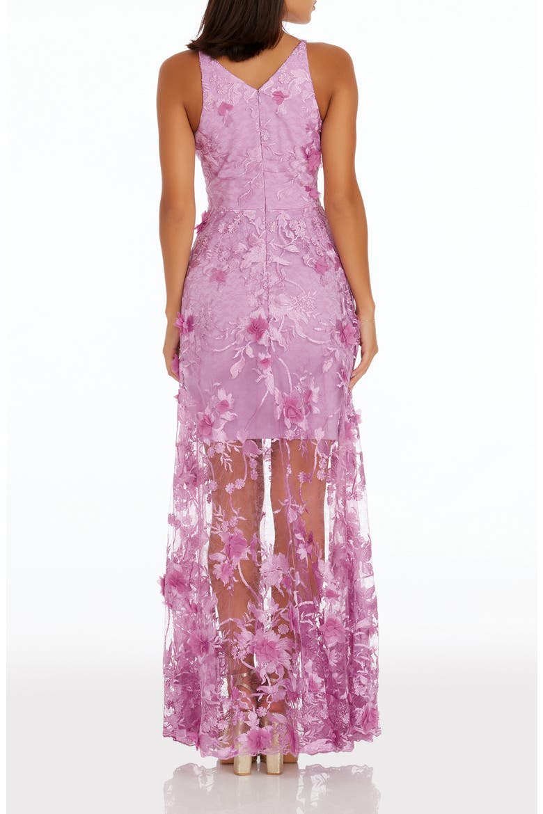 Sidney Deep V-Neck 3D Lace Gown, Alternate, color, LAVENDER