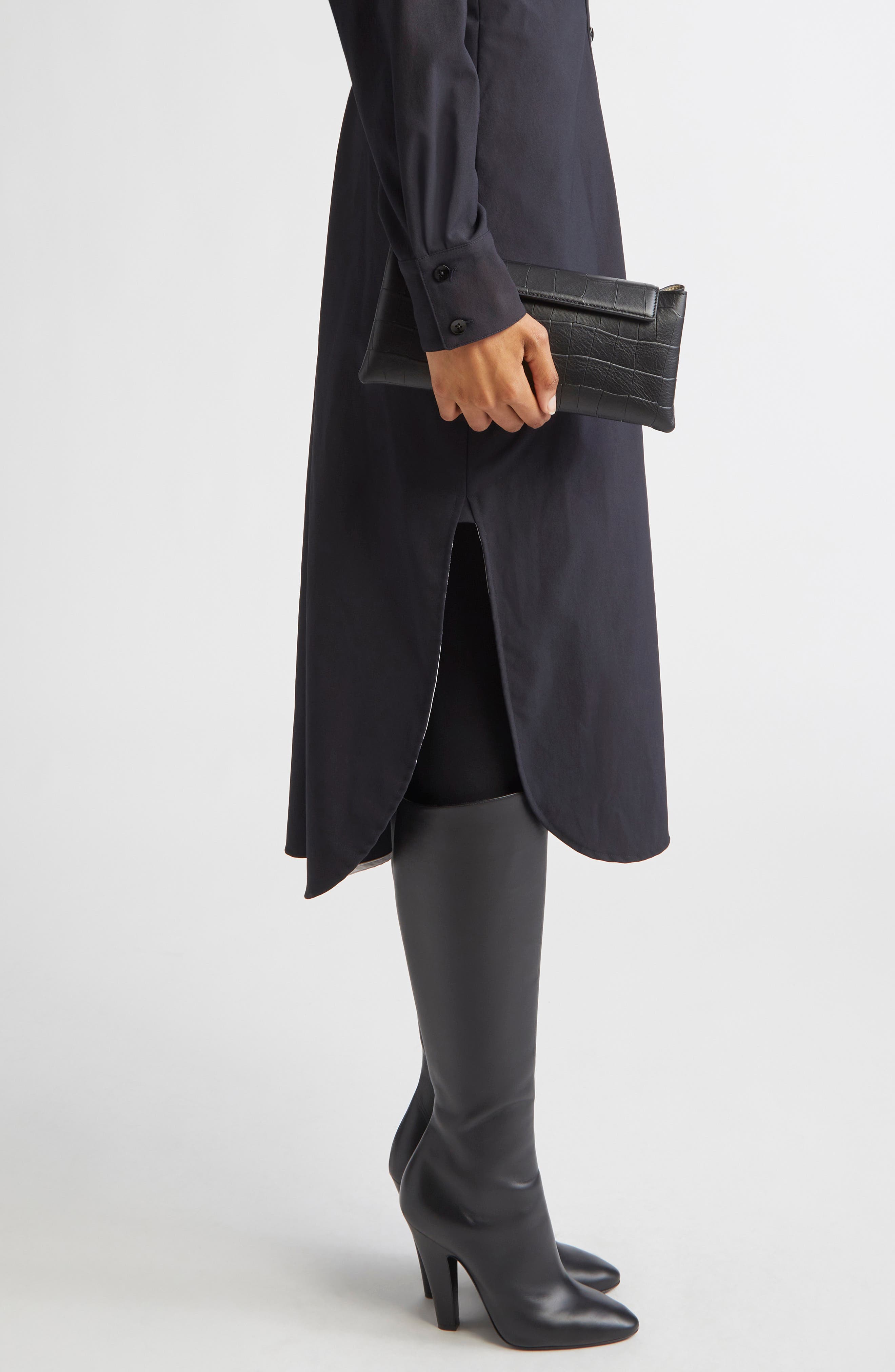 Ree Projects Elieze Soft Croc Embossed Leather Clutch, Alternate, color, Black