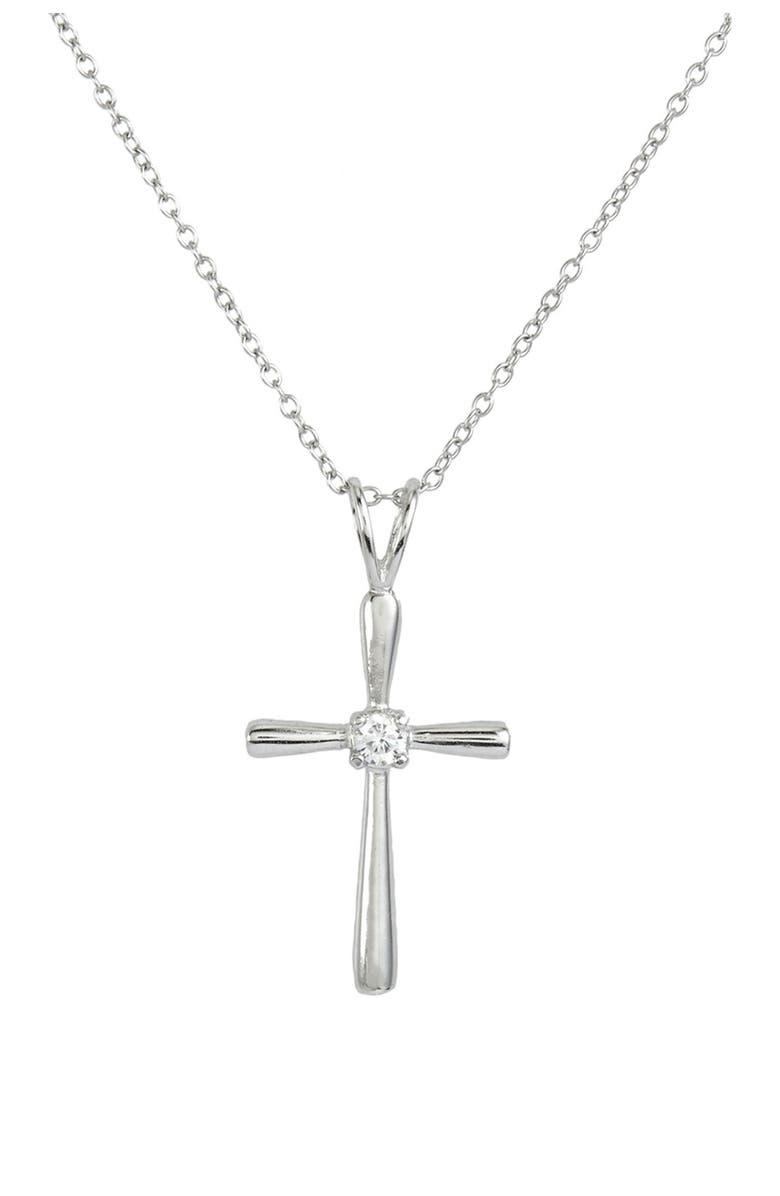 SAVVY CIE JEWELS Sterling Silver CZ Cross Pendant Necklace, Main, color,
