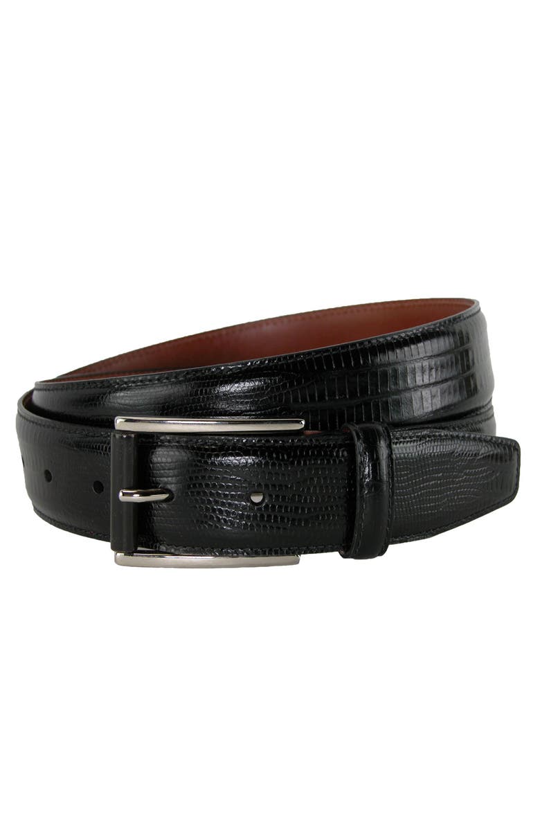 CrookhornDavis Men's Django Turin Tejus Lizard Print Dress Belt, Main, color, Black