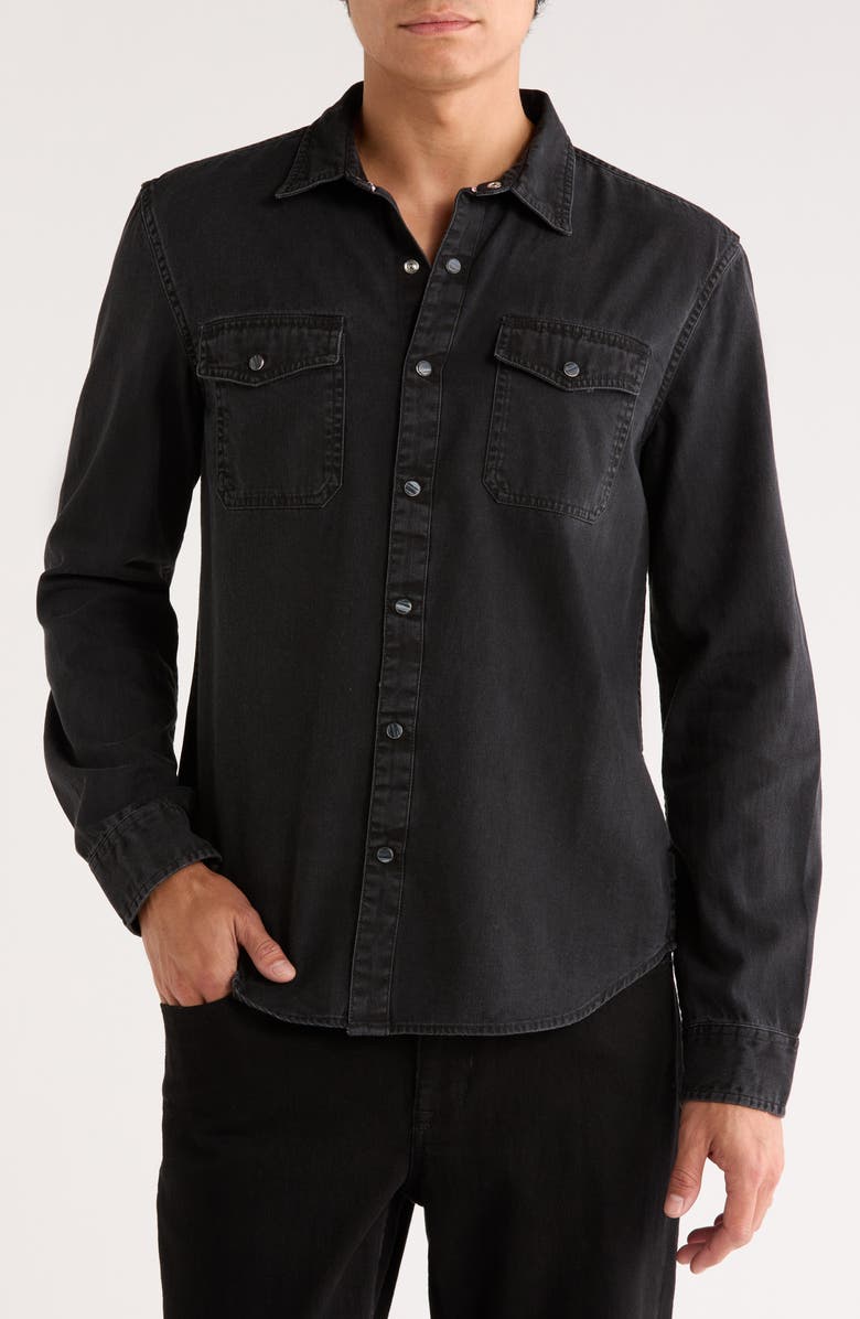 John Varvatos Marshall Coated Western Snap-Up Shirt, Main, color, Black