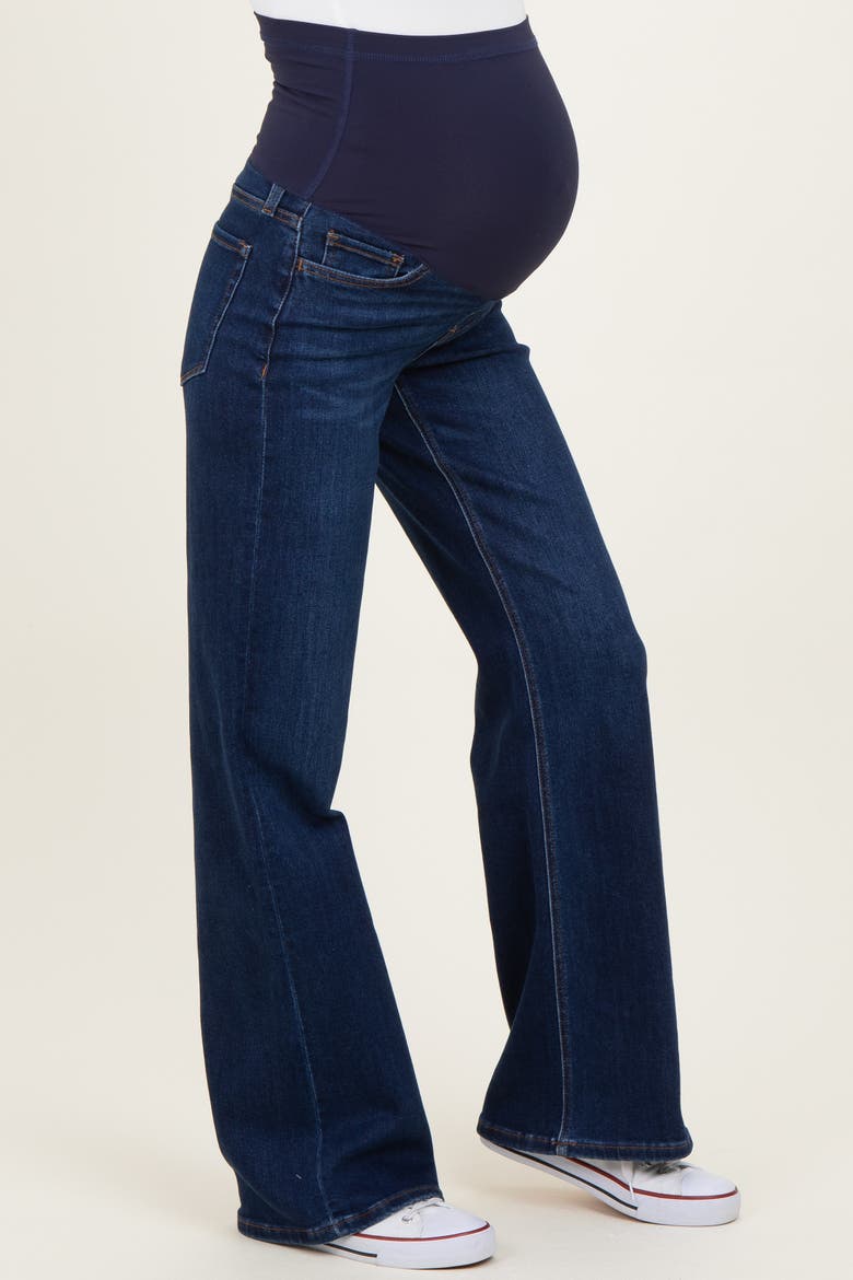 Dark Wash Maternity Flare Jeans, Alternate, color, Navy Blue