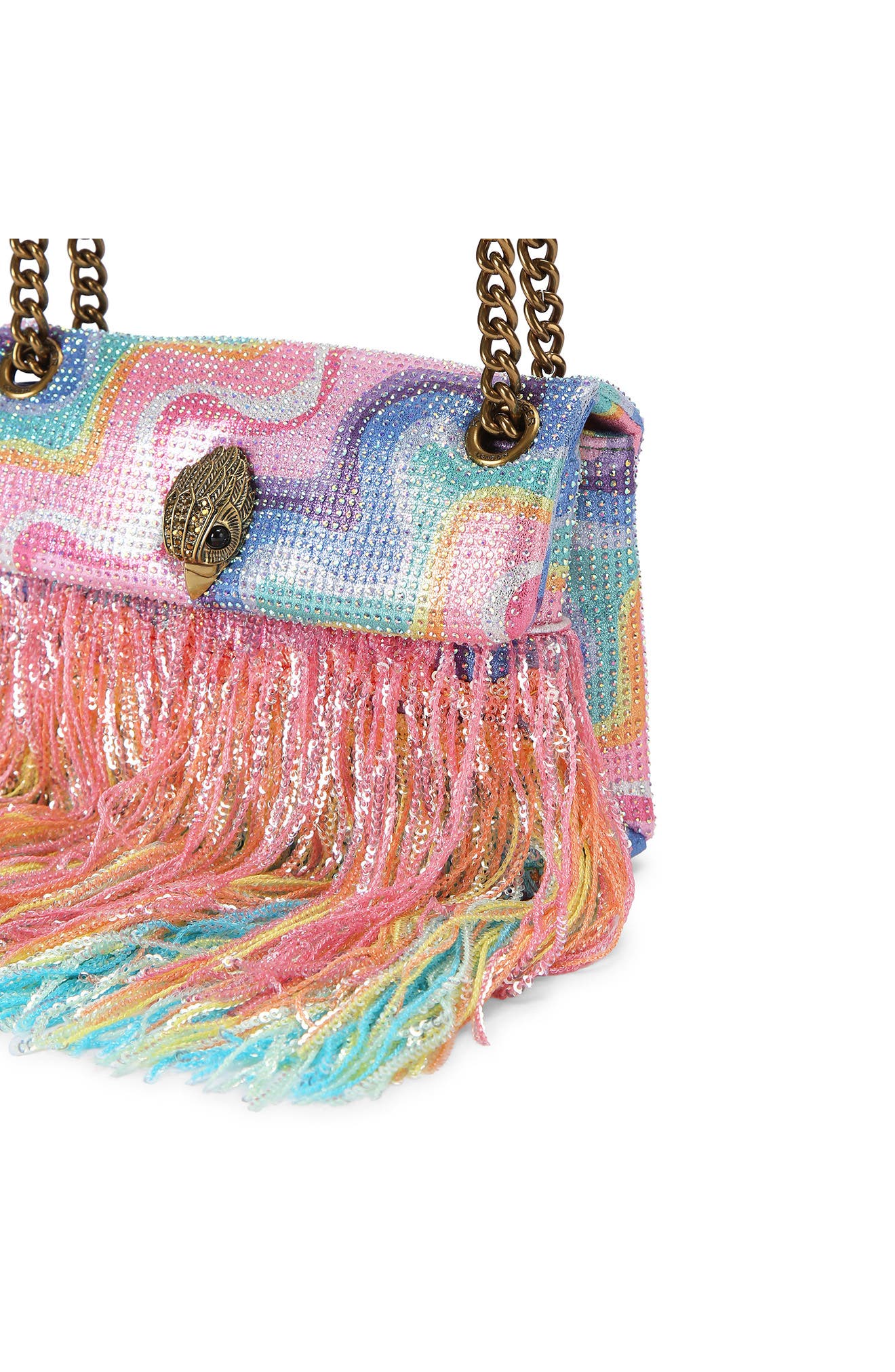 Kurt Geiger London Mini Kensington Fringe Convertible Crossbody Bag, Alternate, color, Pink Multi