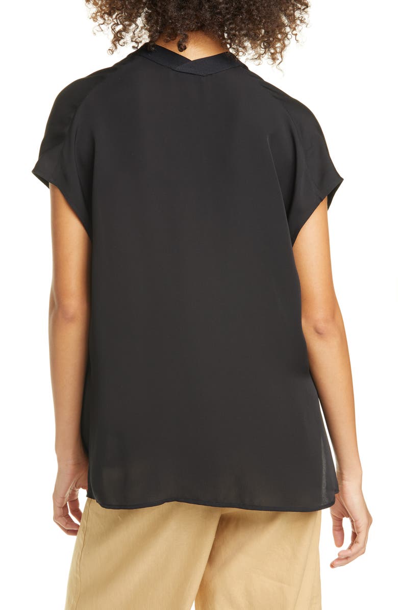 Vince Contrast Trim Short Sleeve Silk Blouse, Alternate, color,