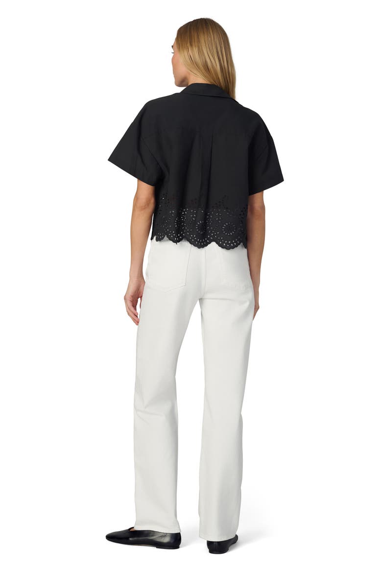 The Eyelet Short Sleeve Crop Shirt, Alternate, color, BLACK