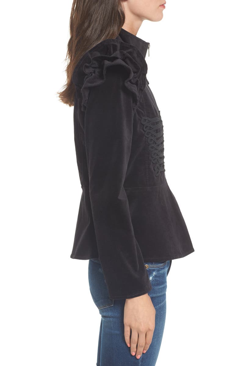 BP. Ruffle Sleeve Peplum Jacket, Alternate, color, Black