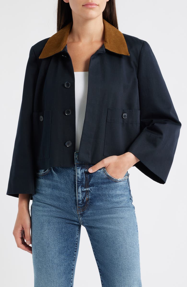 FRAME Corduroy Collar Crop Jacket, Main, color, Navy