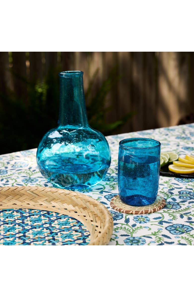 Ten Thousand Villages Bahr Blue Handblown Glass Carafe and Cup Set, Alternate, color, Blue