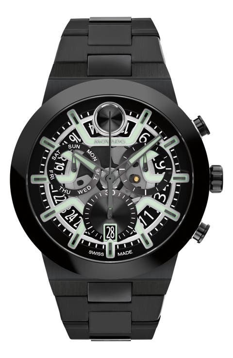 Bold Fusion Skeleton Chronograph Silicone Strap Watch, 44.5mm