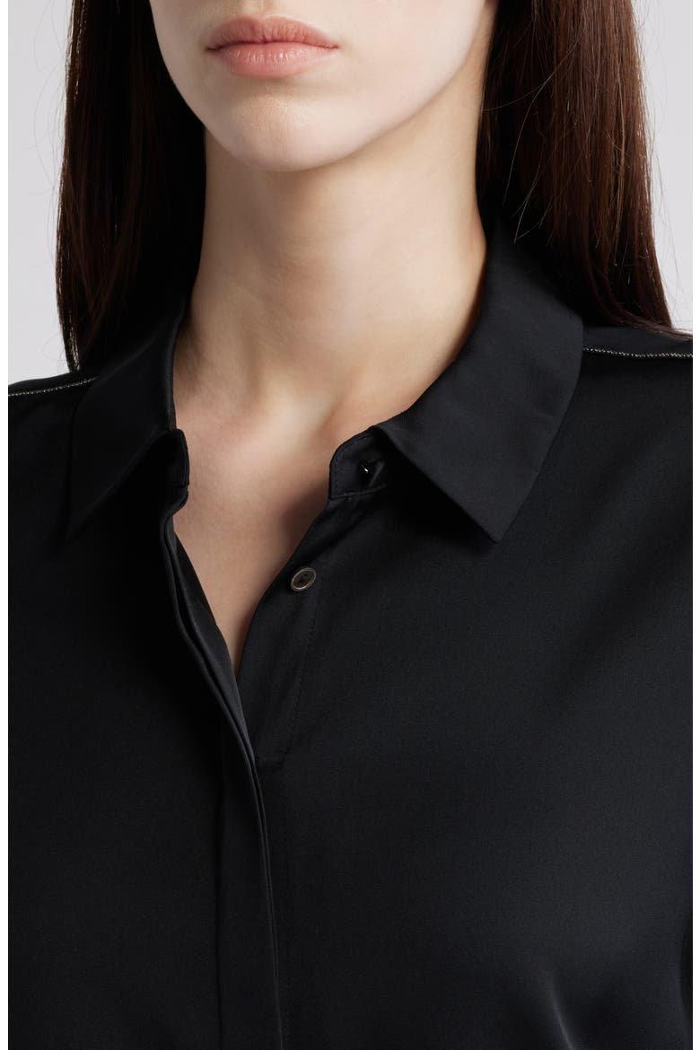 Bead Detail Stretch Silk Georgette Button-Up Shirt, Alternate, color, BLACK