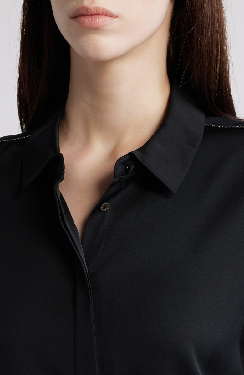 KOBI HALPERIN Bead Detail Stretch Silk Georgette Button-Up Shirt, Alternate, color, Black