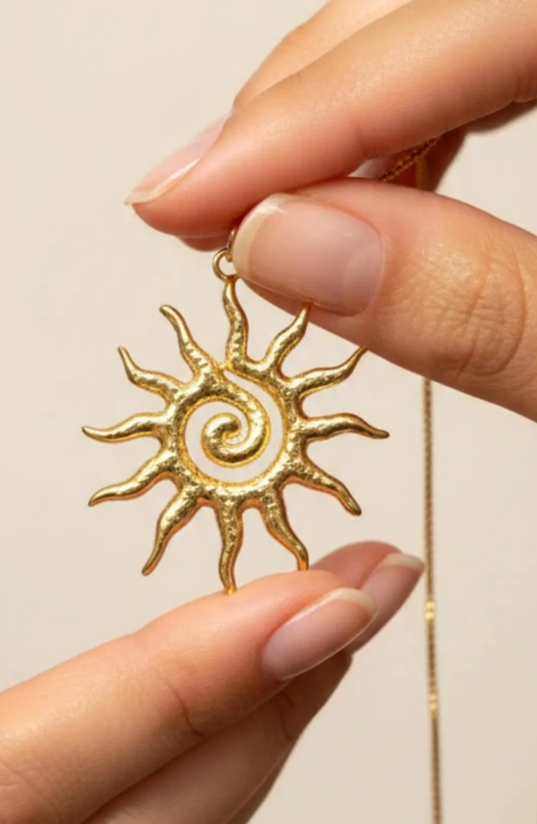 Humanist Beauty Vortex Sun Pendant Necklace, Alternate, color, Gold