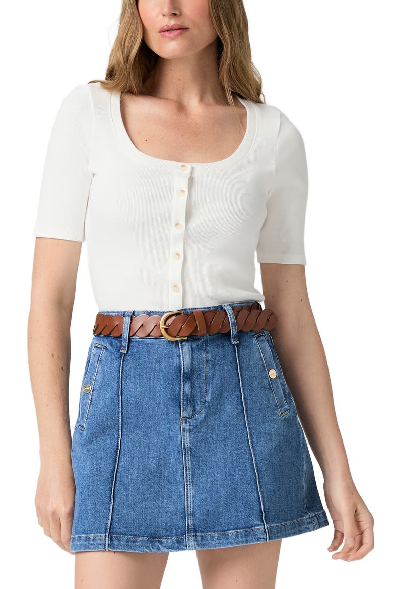 Janelle Pintucked Denim Miniskirt, Alternate, color, PASSAGE