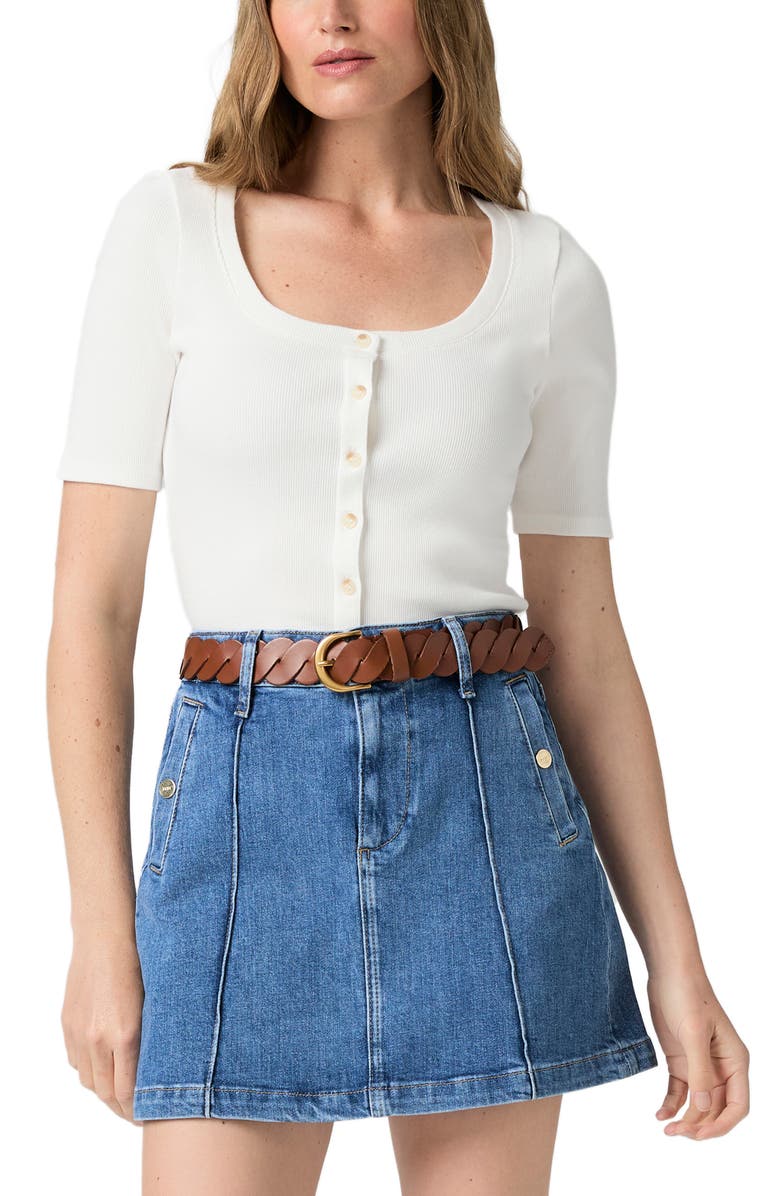 PAIGE Janelle Pintucked Denim Miniskirt, Alternate, color, Passage