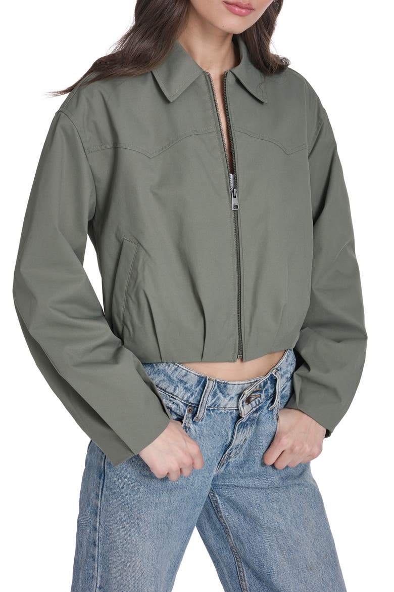 Crop Bubble Hem Bomber Jacket, Main, color, SAGE