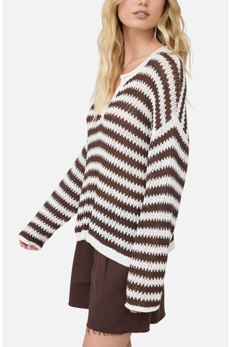 Stripe Notch Neck Long Sleeve Sweater, Alternate, color, OATMEAL