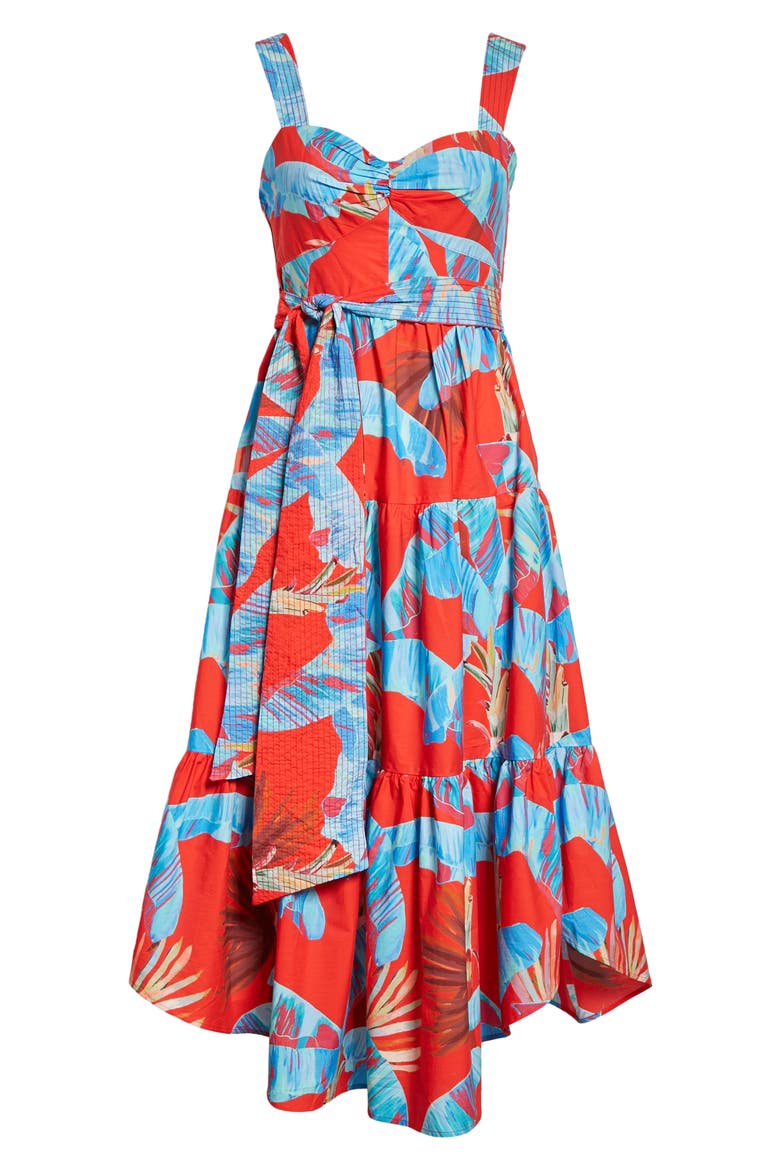 Sweet Jungle Frond Print Tiered Cotton Sundress, Alternate, color, SWEET JUNGLE RED
