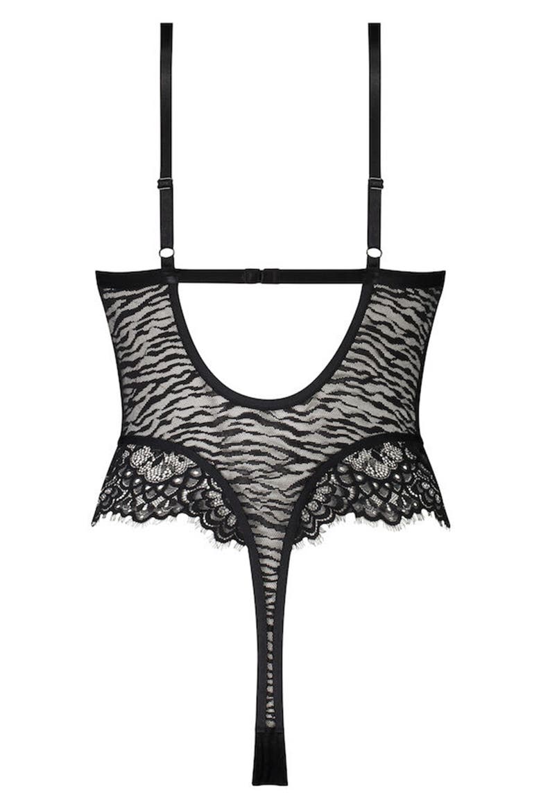 Misio Mesh & Lace Teddy, Alternate, color, CAVIAR