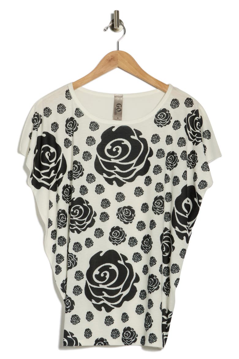 Woman Rose Cap Sleeve Graphic T-Shirt, Alternate, color, WHITE PRINT/ BLACK ROSE