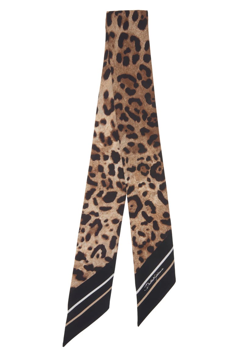 Leopard Print Silk Skinny Scarf, Main, color, HY5LD LEOPARDO F.LEO
