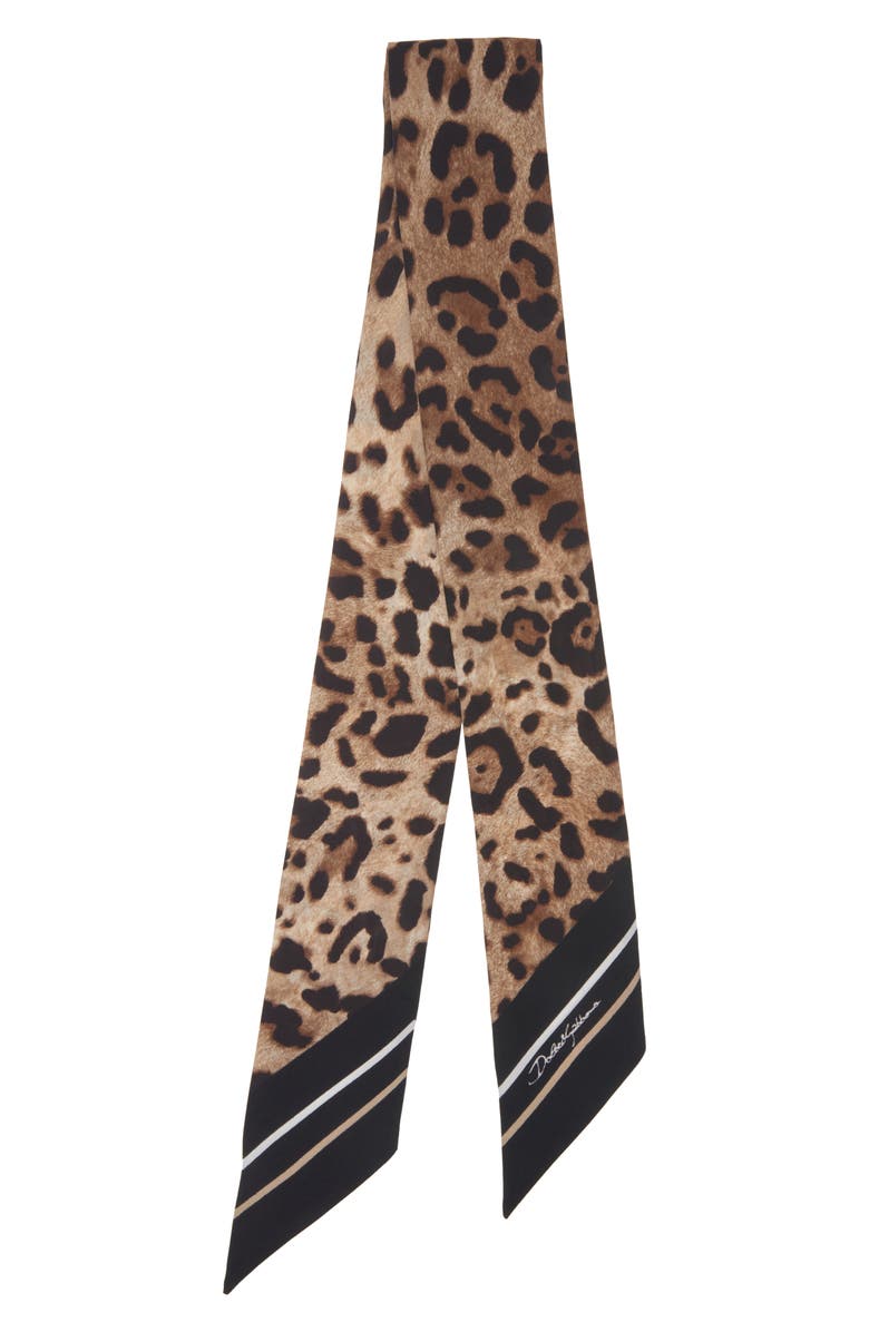 Dolce&Gabbana Leopard Print Silk Skinny Scarf, Main, color, 