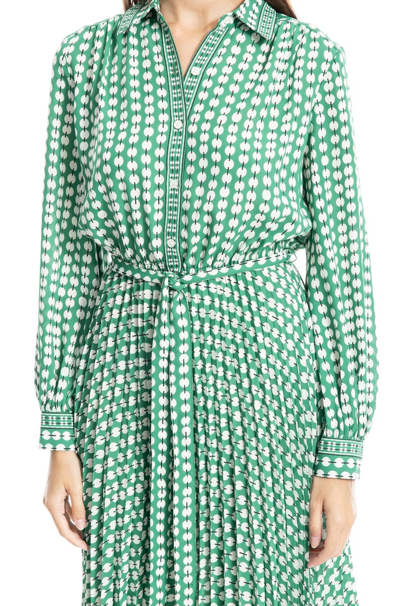 MAX STUDIO Long Sleeve Pleated Shirtdress, Alternate, color, Green/ Black White Print