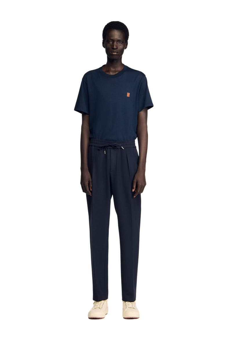 Elasticated straight-leg trousers, Alternate, color, Navy blue