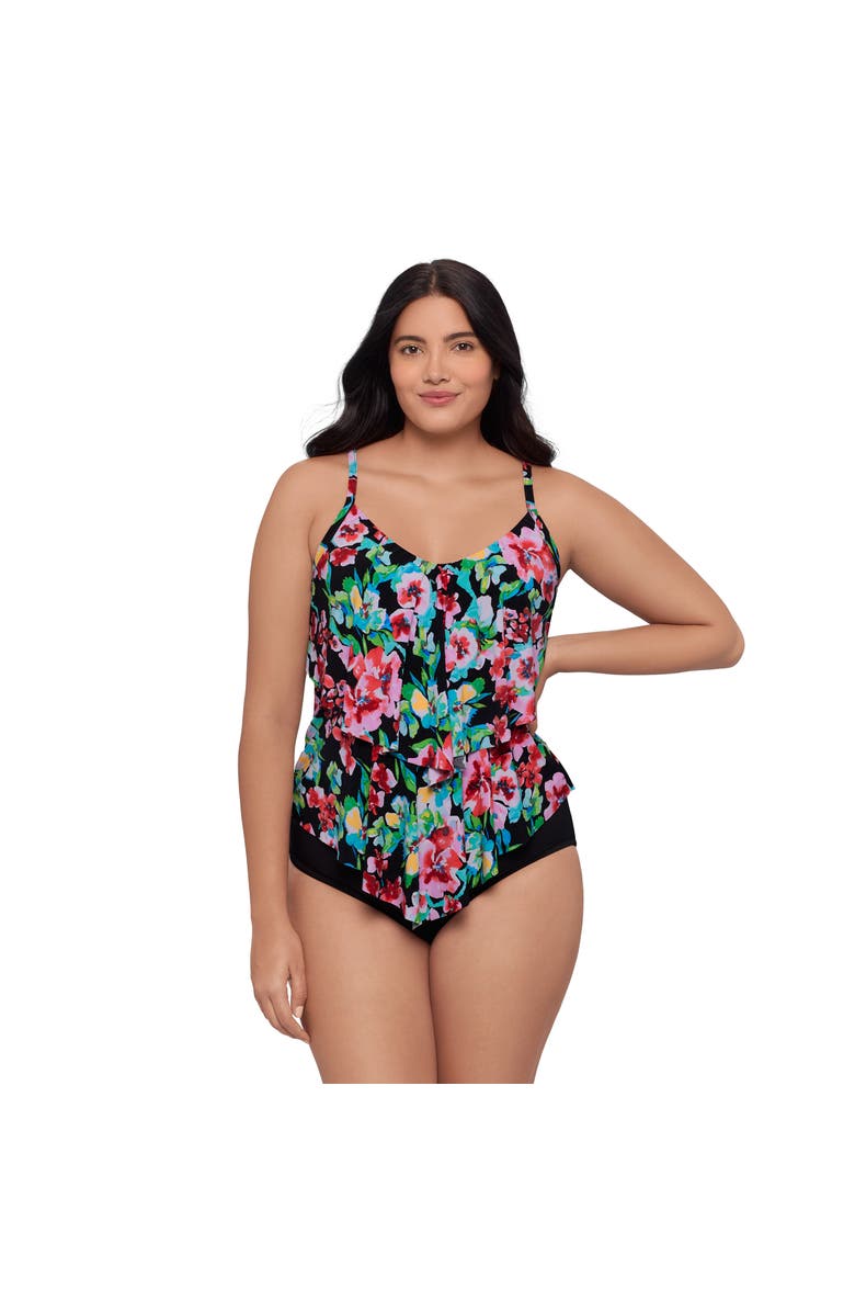 Trimshaper Ronnie 2 Tier Ruffle Tankini Swimsuit Top, Main, color, Blooming Beauty