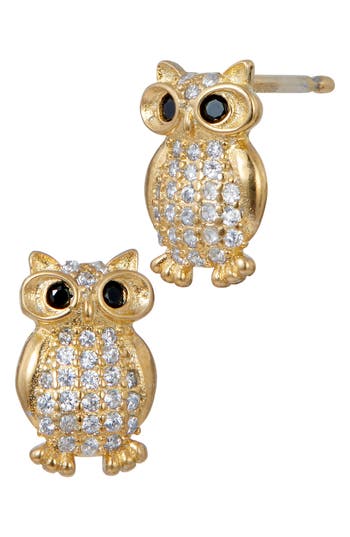 Savvy Cie Jewels Cz Owl Stud Earrings In Gold