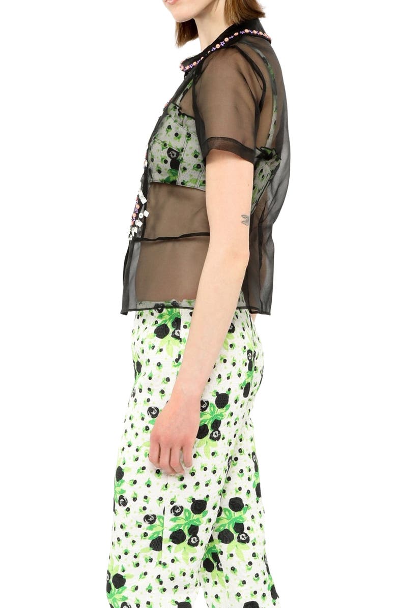 Anna Sui Twinkle Beaded Organza Blouse, Alternate, color, Black