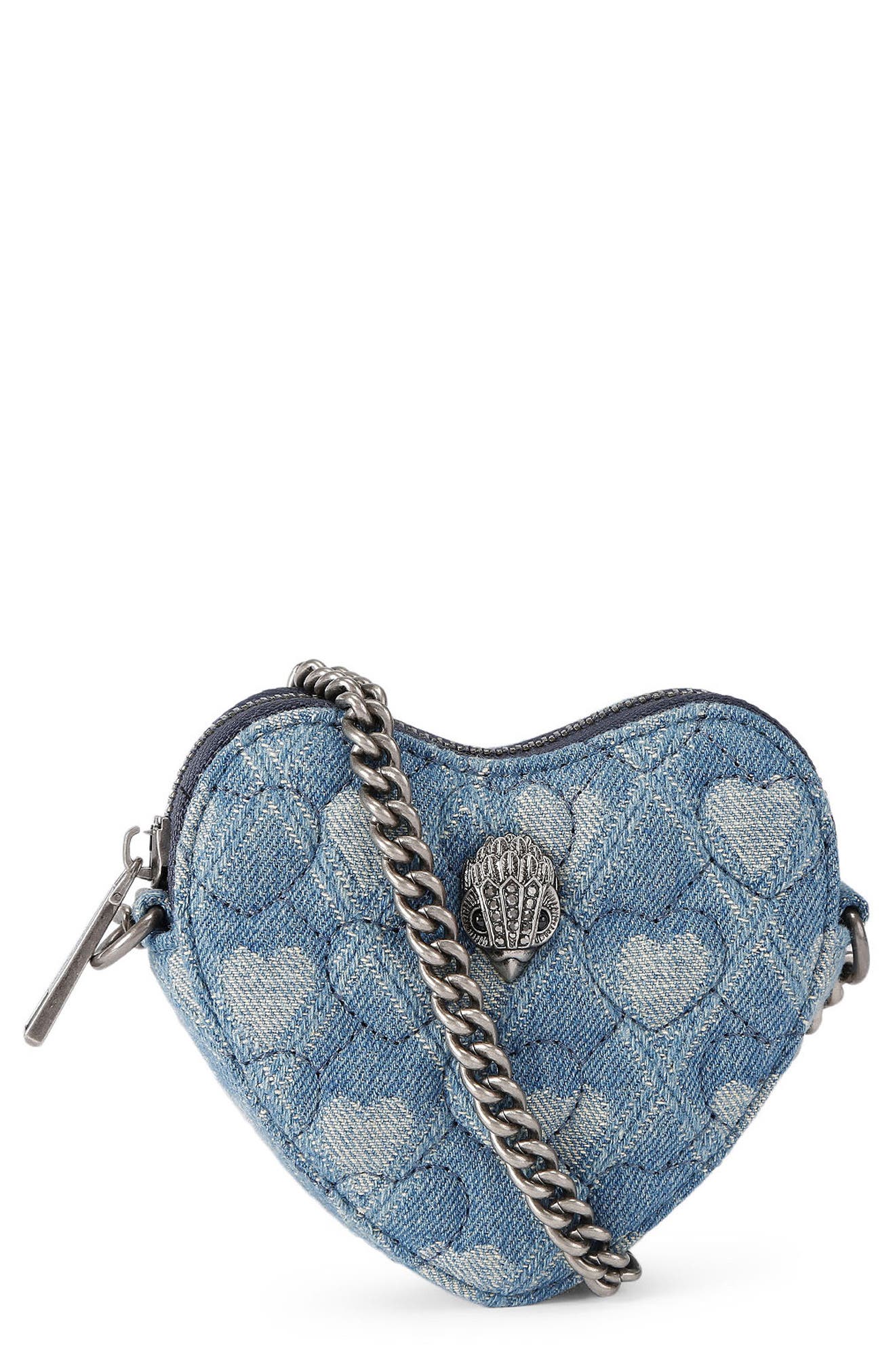 Kurt Geiger London Micro Heart Quilted Denim Crossbody Bag, Main, color, 
