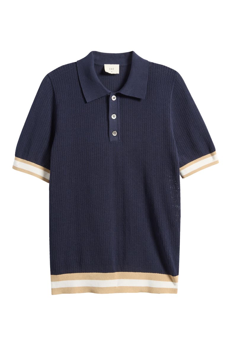 Quinn Open Knit Polo Sweater, Alternate, color, NAVY