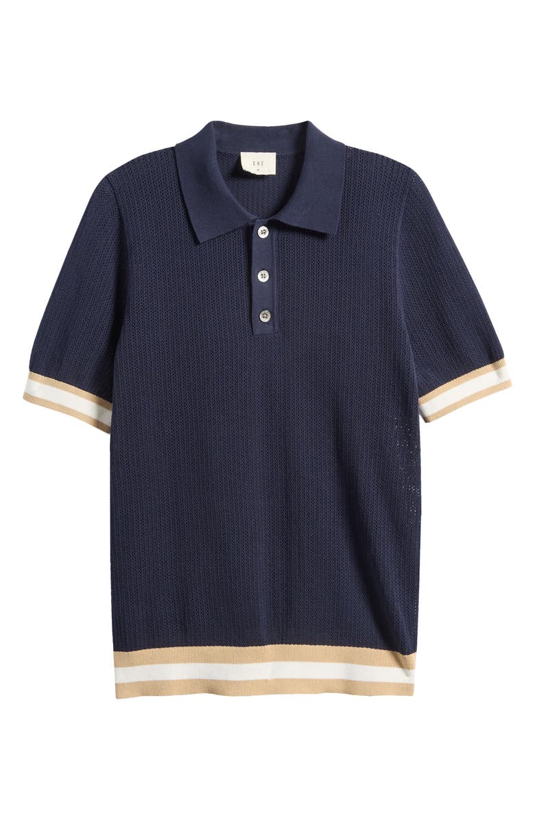 CHÉ Quinn Open Knit Polo Sweater, Main, color, Navy