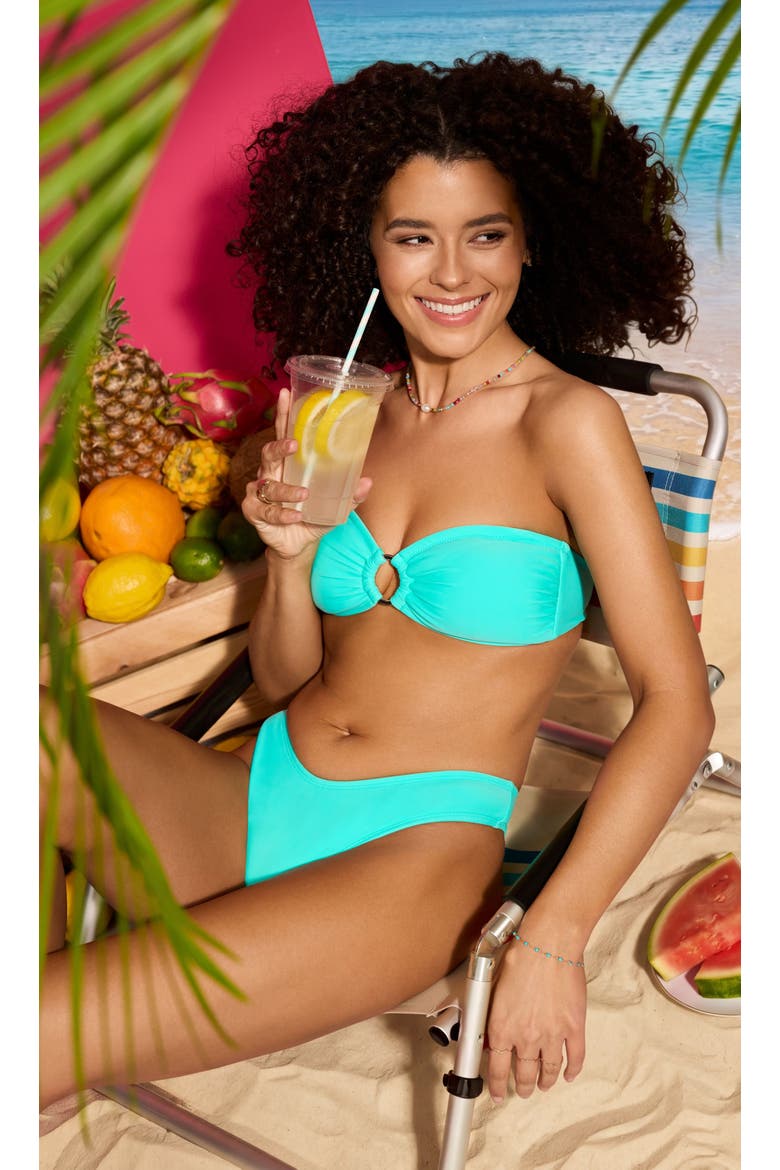 Ring Front Bandeau Bikini Set, Alternate, color, Aqua