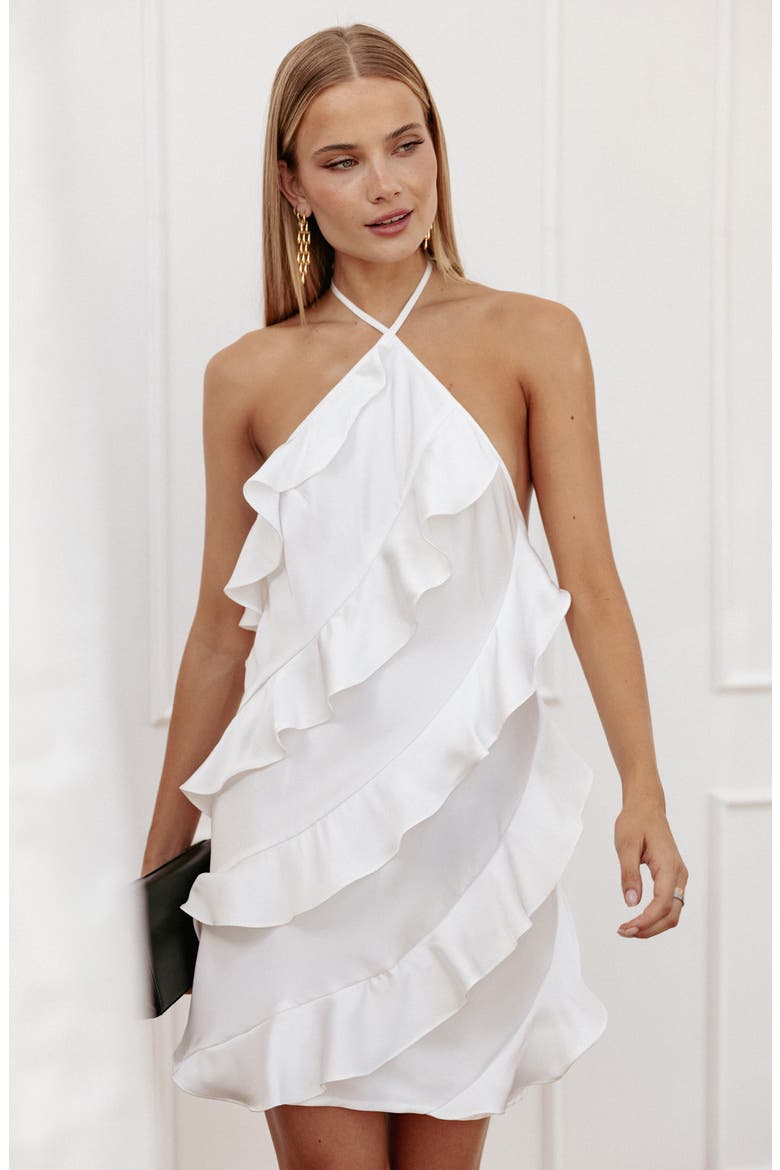 Valery Ruffle Halter Minidress, Alternate, color, WHITE