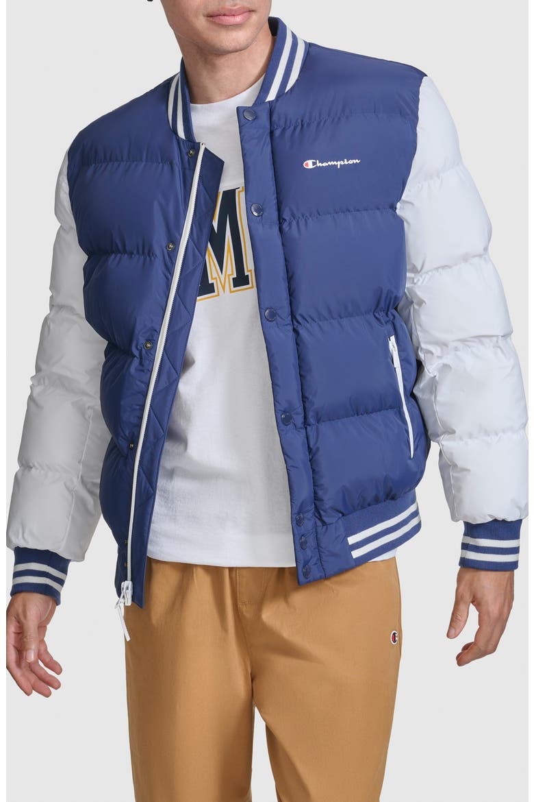 Varsity Quilted Bomber Jacket, Main, color, NAVY/ WHITE