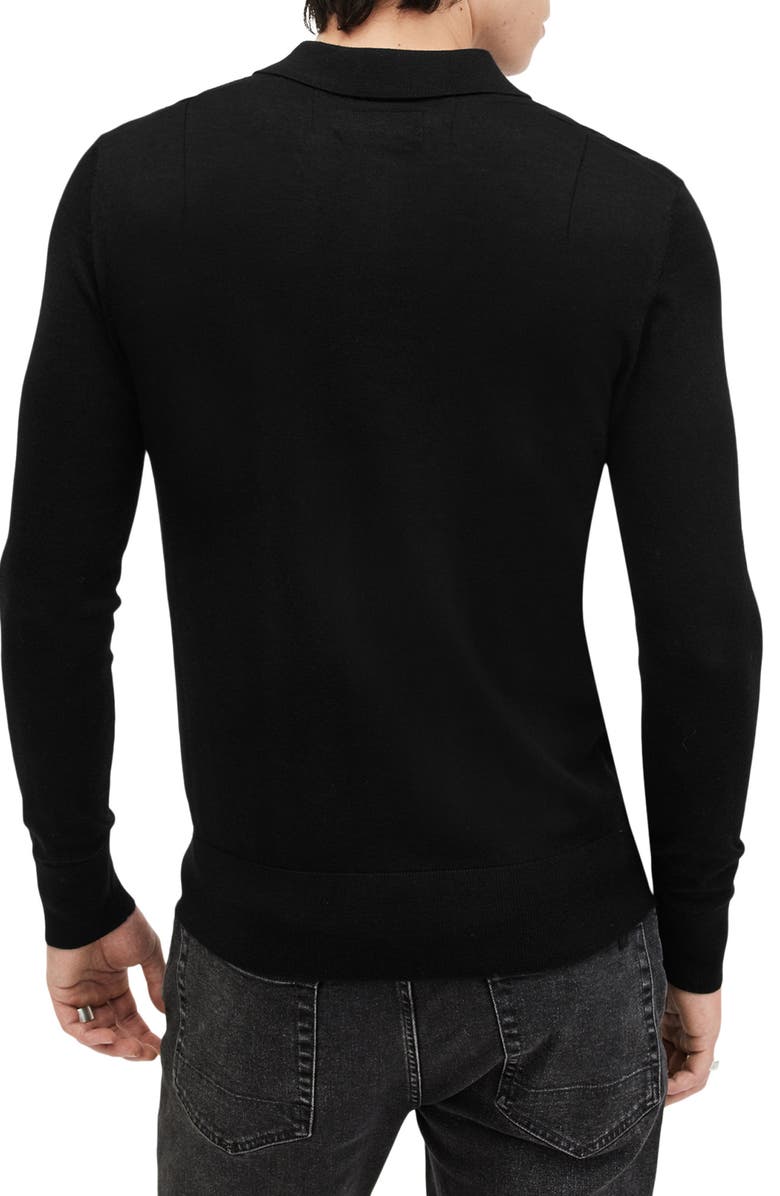 AllSaints Mode Merino Wool Polo Sweater, Alternate, color, Black