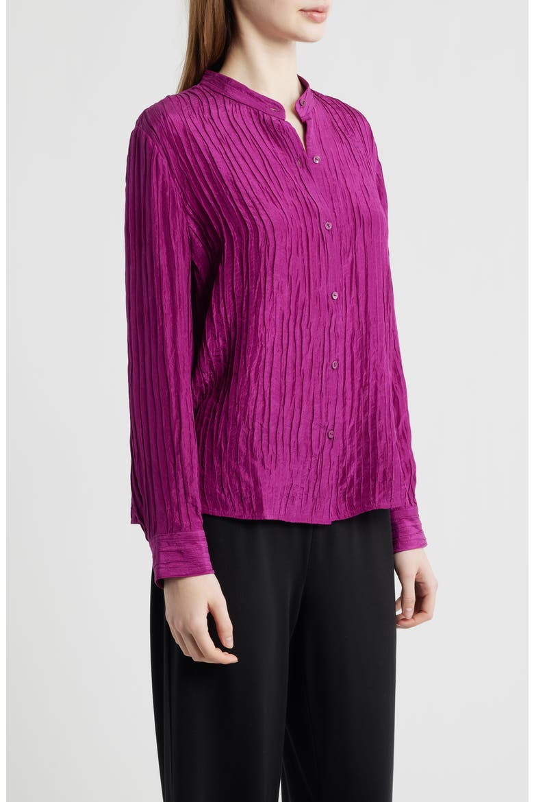 Mandarin Collar Silk Button-Up Shirt, Alternate, color, BERRY BLOOM