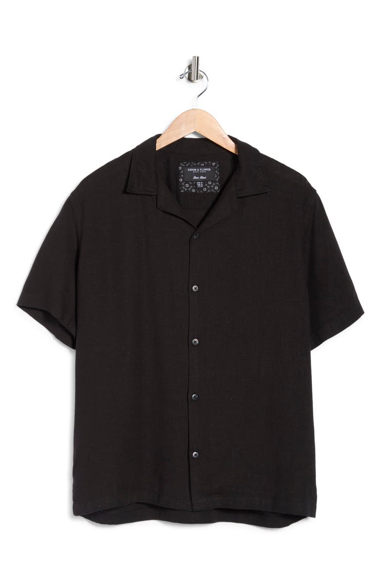 DENIM AND FLOWER Solid Camp Shirt, Main, color, Black