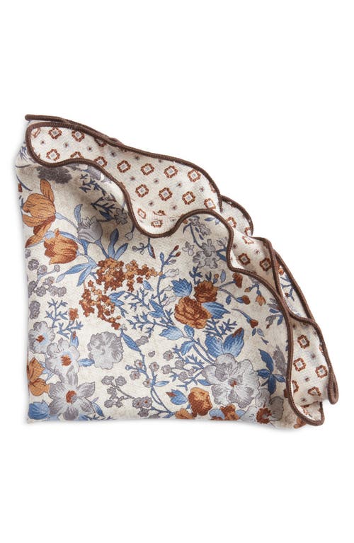 EDWARD ARMAH Floral & Diamond Medallion Reversible Silk Pocket Circle in Beige 