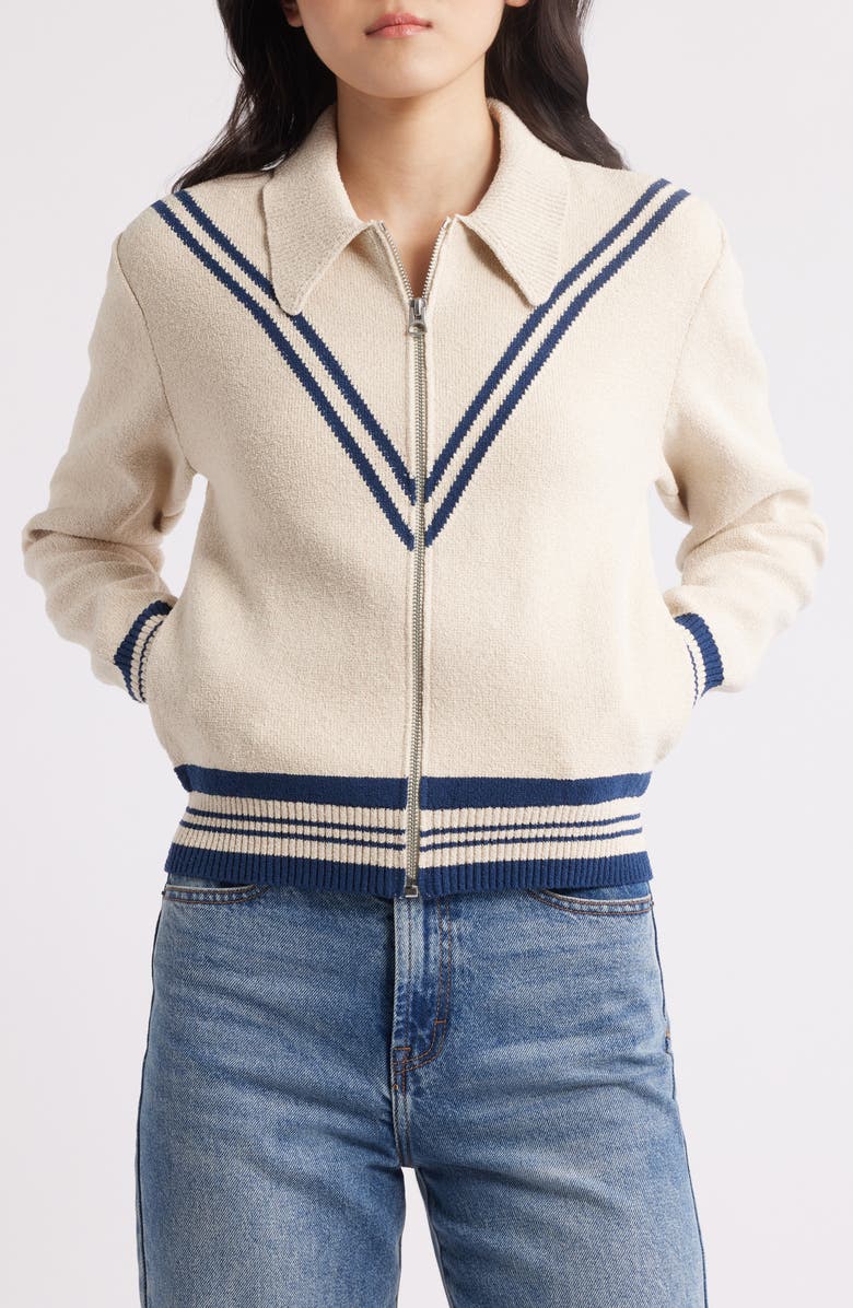 rag & bone Sami Stripe Detail Cotton Blend Zip Cardigan, Alternate, color, 